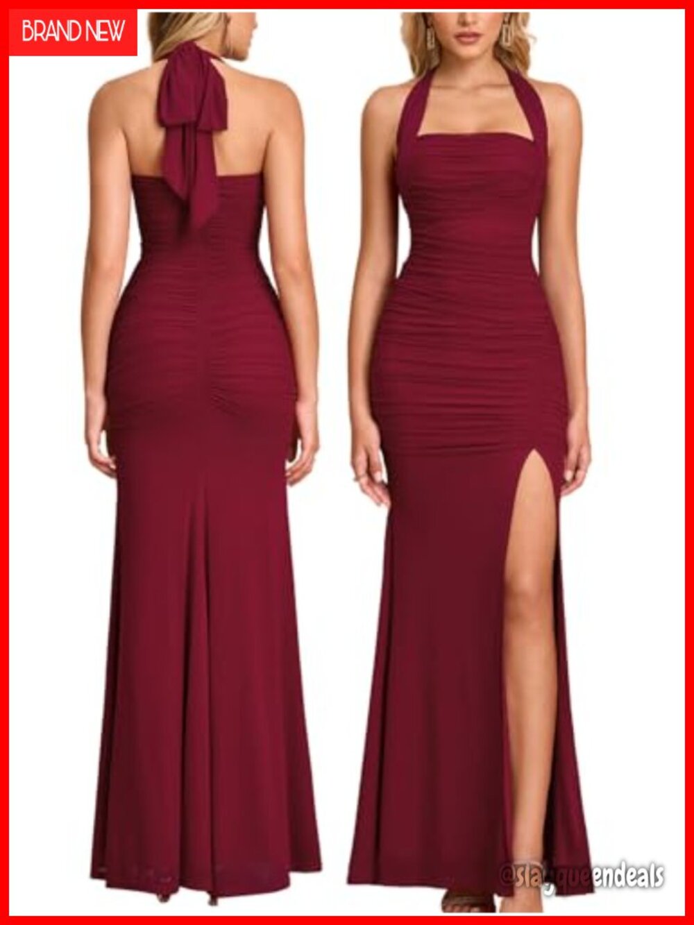 Halter Tie High Slit Bodycon Maxi Dress Wedding Guest Formal
